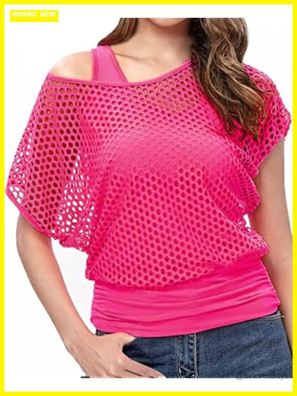 WILDPARTY 80s Outfit Fishnet Off Shoulder Mesh Top Two Piece Set